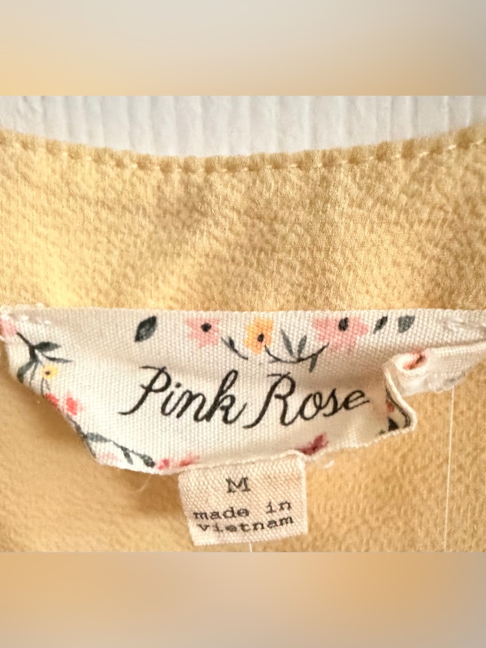 Pink Rose Pale Yellow Button-Front Tie Blouse - Picture 3 of 4